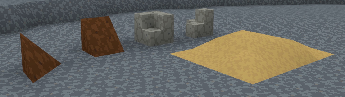 Dirt partial slope, cobblestone partial block, and sand partial amount